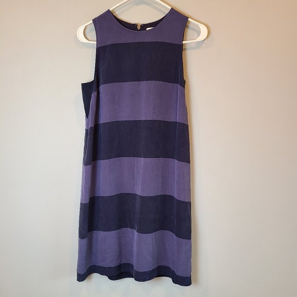 Fossil Silk Dress Sleeveless Blue Striped Womens 2 - Picture 1 of 7